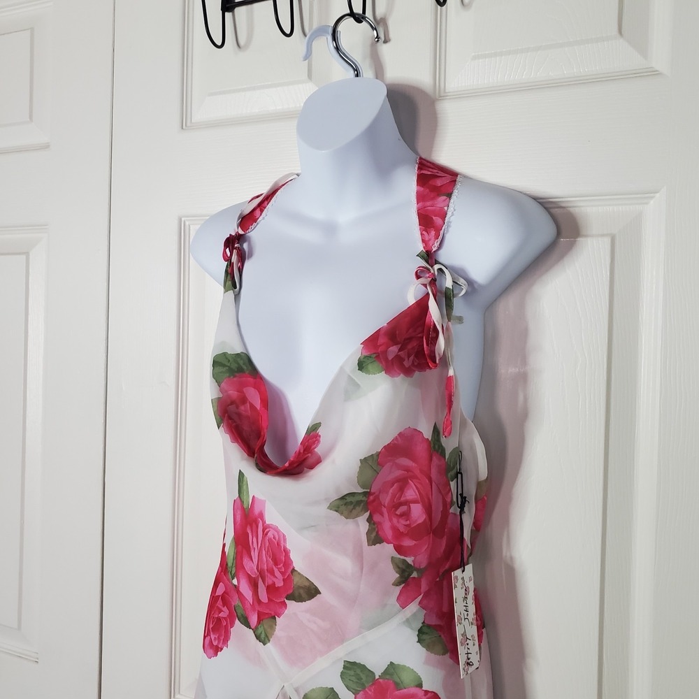Betsy Johnson X Forever 21 Floral Rose Maxi Dress White Pink Cowl Neck Fairy Sm - Picture 4 of 11